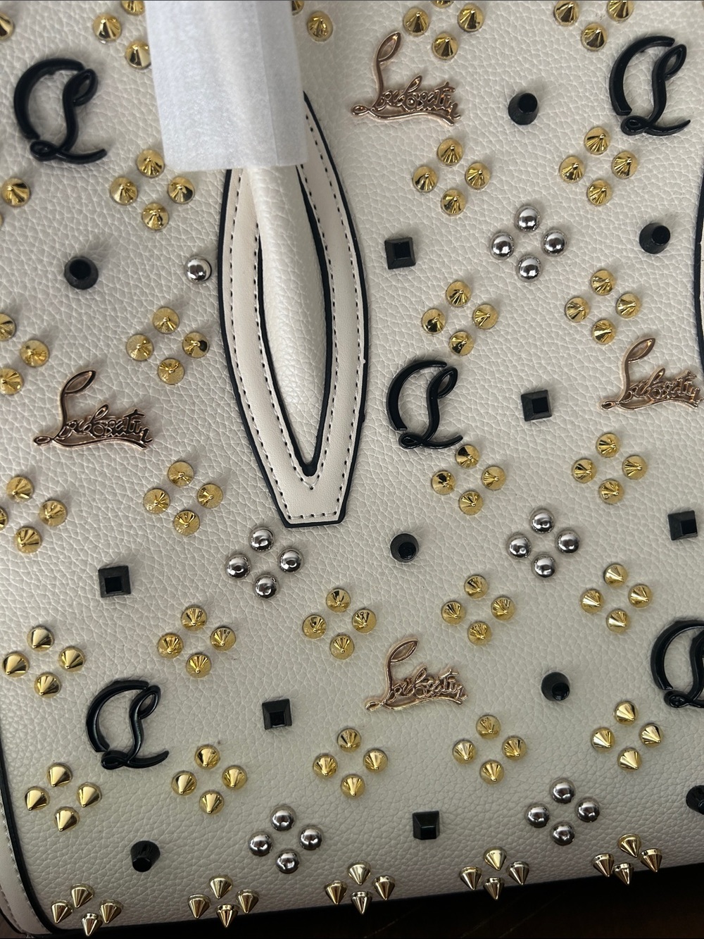 Inspired Style  White Leather Studded Logo Tote - Picture 2 of 10